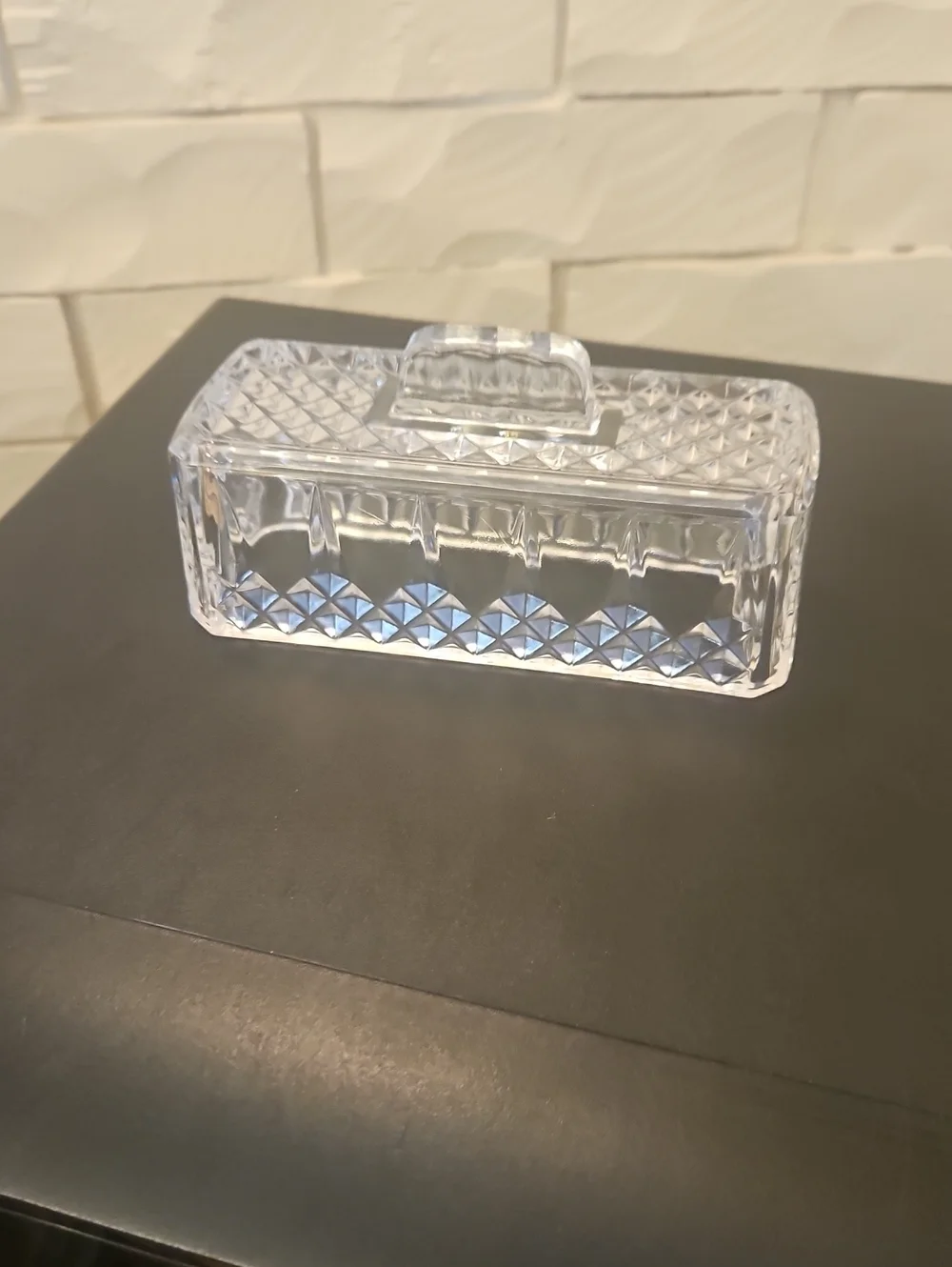 Cristal D'Arques Clear Patterned Glass Vanity Tray with Lid Excellent Condition!